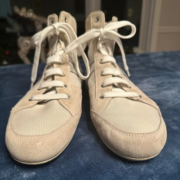 Hogan Women’s High-Top Sneakers 41 Beige-Grey Suede Silver Logo - Picture 8 of 13